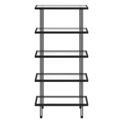 68" Black Metal And Glass Five Tier Standard Bookcase
