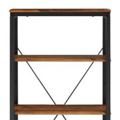 54" Brown and Black Metal Four Tier Etagere Bookcase