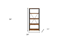 54" Brown and Black Metal Four Tier Etagere Bookcase
