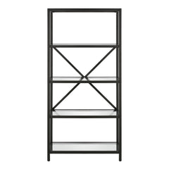 63" Black Metal and Glass Five Tier Etagere Bookcase