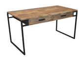 60" Natural And Black Mango Solid Wood Writing Desk With Two Drawers