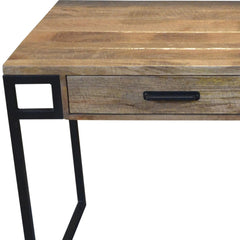 60" Natural And Black Mango Solid Wood Writing Desk With Two Drawers