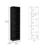 71" Black Five Tier Bookcase with Four doors
