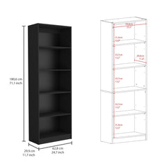 71" Black Five Tier Bookcase with Four doors