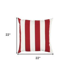 22" Red and White Striped Indoor Outdoor Throw Pillow Cover and Insert