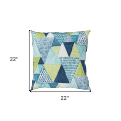 22" Light Blue Patchwork Indoor Outdoor Throw Pillow Cover and Insert