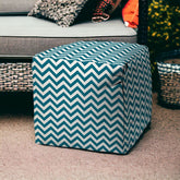17" Blue and White Polyester Cube Chevron Indoor Outdoor Pouf Ottoman