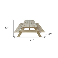 Beige Solid Wood Outdoor Picnic Table Umbrella Hole