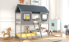 Gray Twin over Twin Contemporary Manufactured Wood and Solid Wood Bunk Bed