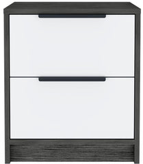 Stylish Smokey Oak and White Two Drawer Nightstand
