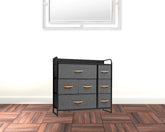 32" Gray and Black Steel and Fabric Seven Drawer Dresser