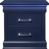 24" Blue Two Drawer Solid Wood Lighted Nightstand