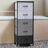 18" Gray and Black Steel and Fabric Five Drawer Chest