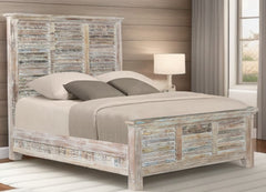 Distressed White and Multi Shutter Style Reclaimed Wood Queen Bed