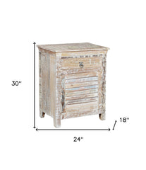 30" Distressed White One Drawer Shutter Solid Wood Nightstand