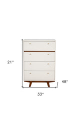 30" Brown and White Solid Wood Four Drawer Chest