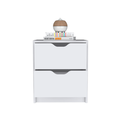 19" White Two Drawer Faux Wood Nightstand