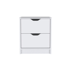 19" White Two Drawer Faux Wood Nightstand