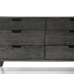 61" Gray Solid Wood Six Drawer Double Dresser