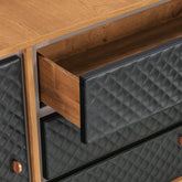 63" Brown and Black Solid Wood Three Drawer Double Dresser