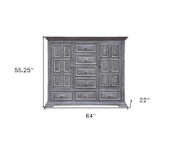 64" Gray Solid Wood Seven Drawer Gentlemans Chest