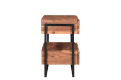 28" Brown Two Drawer Wood and Metal Nightstand