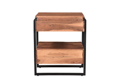 28" Brown Two Drawer Wood and Metal Nightstand