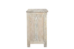 30" Distressed White Three Drawer Starburst Pattern Solid Wood Nightstand