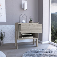22" Gray One Drawer Faux Wood Nightstand