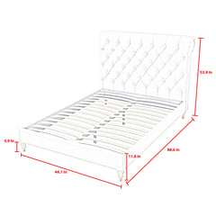 Cream Solid Wood Twin Tufted Upholstered Linen Bed with Nailhead Trim