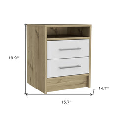 20" White Two Drawer Faux Wood Nightstand