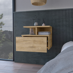 12" Beige One Drawer Faux Wood Nightstand