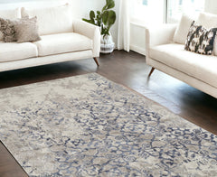 10' x 13' Blue and Ivory Oriental Distressed Area Rug