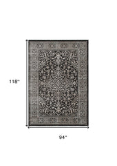 8' x 10' Black and Ivory Oriental Distressed Area Rug