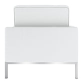 31" White And Silver Italian Leather Tufted Arm Chair