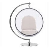 42" White And Silver Acrylic and Faux Leather Balloon Chair