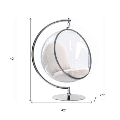 42" White And Silver Acrylic and Faux Leather Balloon Chair