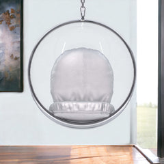 42" Silver and Clear Acrylic and Faux Leather Balloon Chair