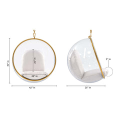 42" White and Gold Acrylic and Faux Leather Hanging Balloon Chair