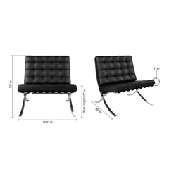 32" Black And Silver Italian Leather Tufted Lounge Chair