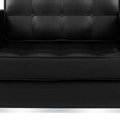 31" Black And Silver Italian Leather Tufted Arm Chair