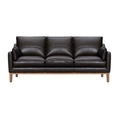 87" Dark Brown Leather Sofa And Toss Pillows