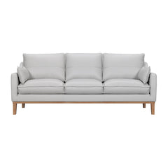 87" Gray And Brown Leather Sofa And Toss Pillows