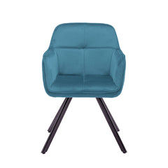 Tufted Blue And Black Velvet and Metal Dining Arm Chair