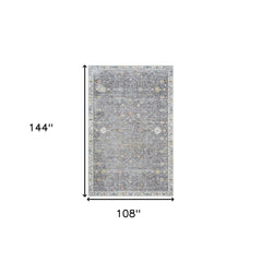 9' x 12' Gray and Ivory Floral Area Rug