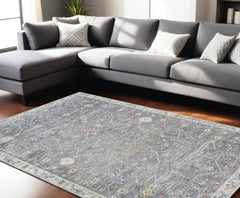 8' x 10' Gray and Ivory Floral Area Rug
