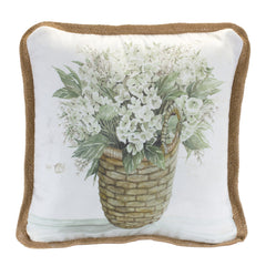 Set of Two Beige and Green Floral Polyester Blend Throw Pillows