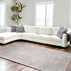 6' X 8' Gray and White Chevron Non Skid Area Rug