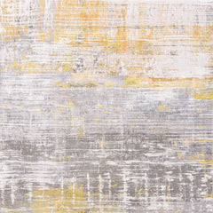 5' Gray and Yellow Round Abstract Non Skid Area Rug