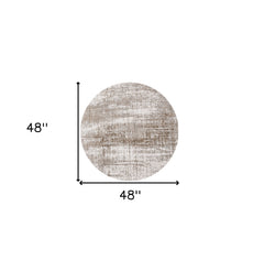 5' Gray and Beige Round Abstract Non Skid Area Rug